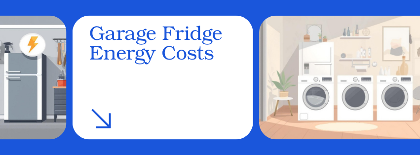 Illustrated garage fridge with electricity cost symbols - Nova Scotia energy costs