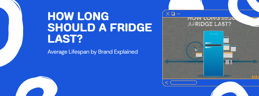 Illustrated refrigerator with clock showing average lifespan