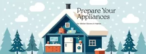 House with snowflakes and appliances prepared for winter