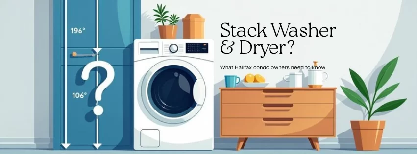 Stacked washer and dryer in compact condo laundry space