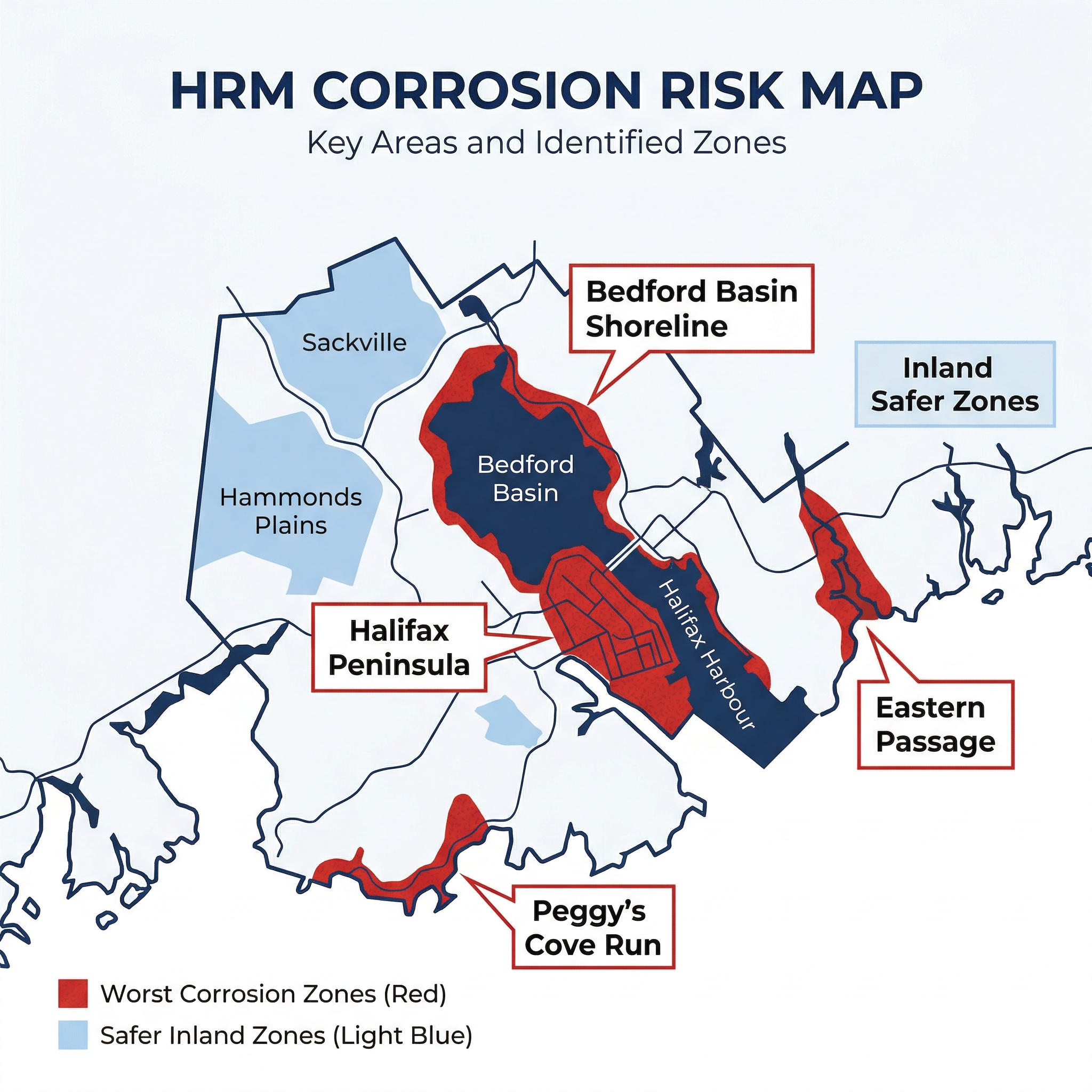 Infographic showing the worst HRM zones for appliance corrosion from Atlantic salt air