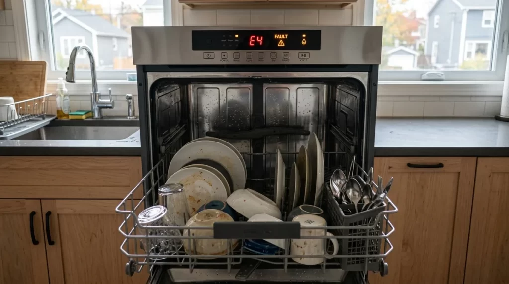 Dishwasher control panel showing error code in Halifax kitchen