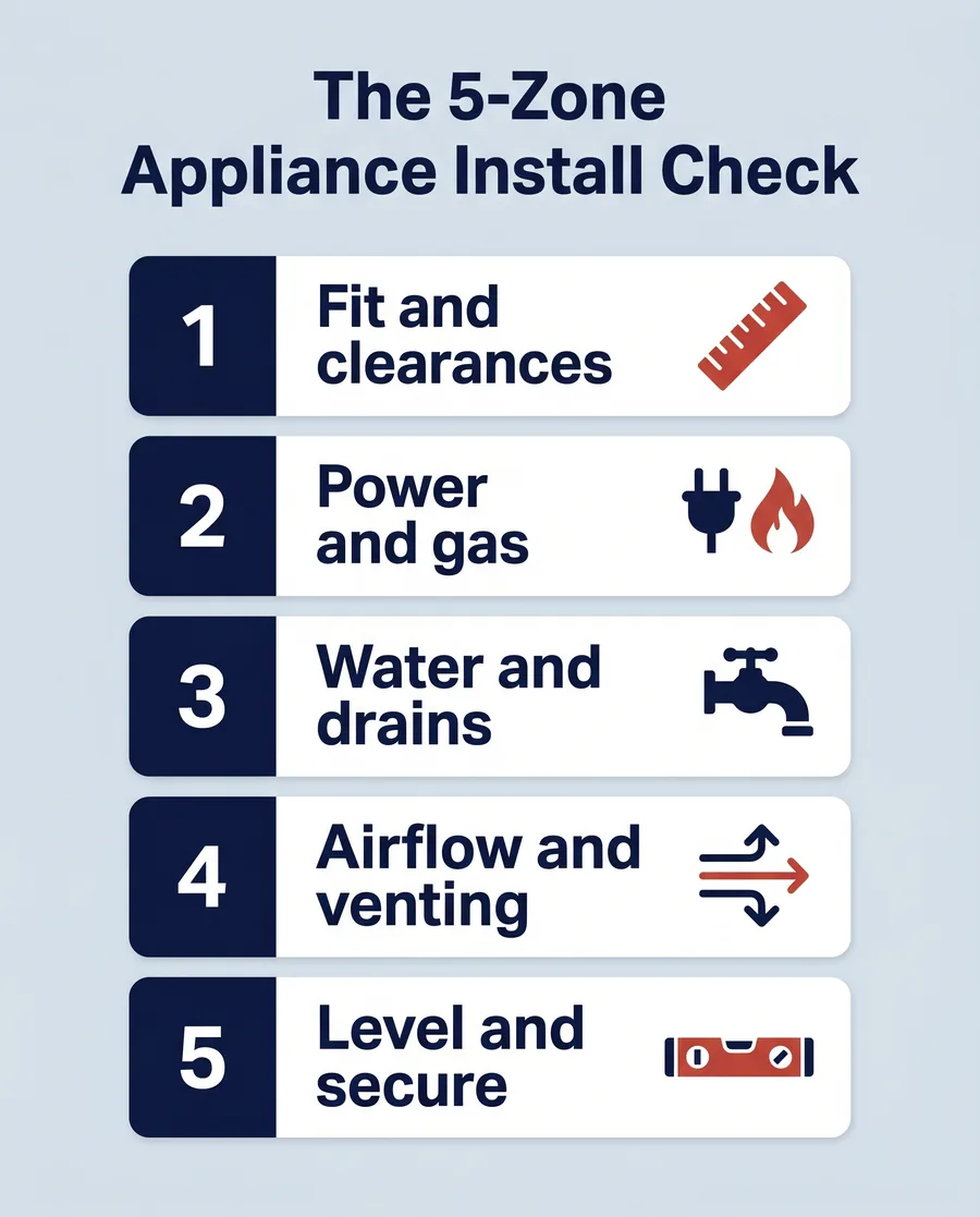 Infographic of the five-zone appliance installation checklist for Halifax homeowners