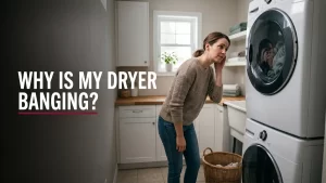 Dryer making a loud banging noise, a homeowner listening to a noisy clothes dryer in a Halifax laundry room