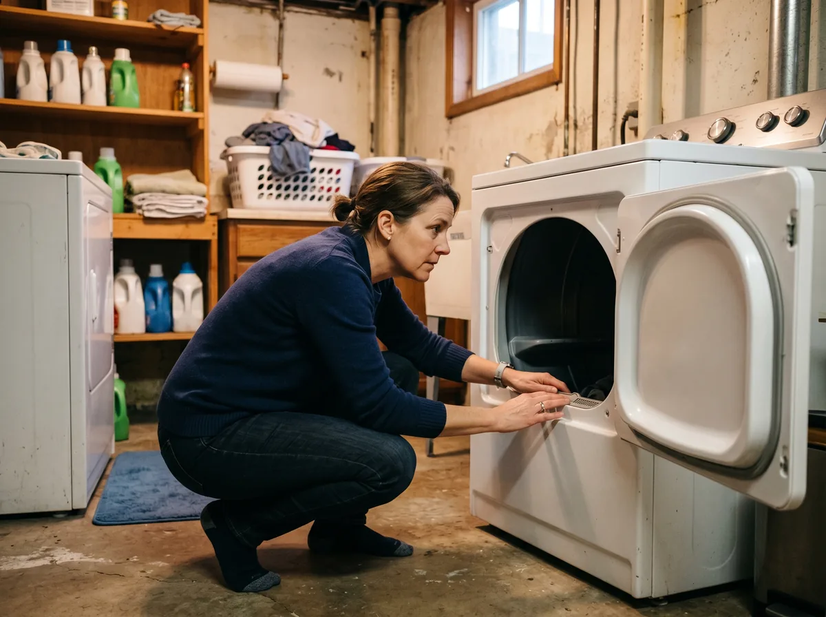 Halifax homeowner listening to a noisy clothes dryer in a basement laundry room
