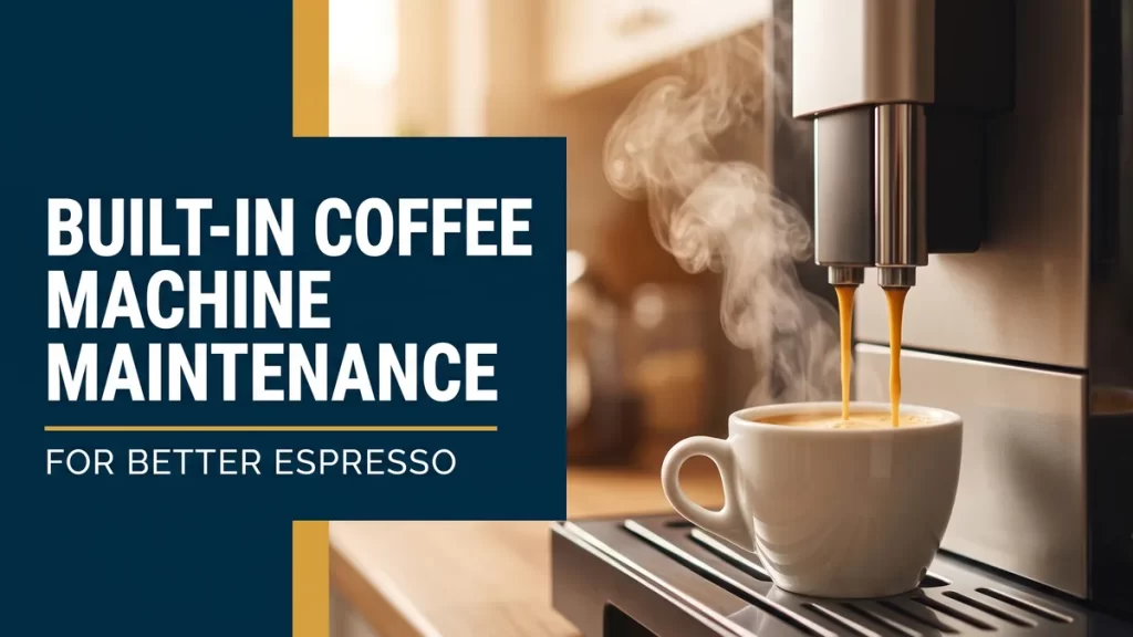 Espresso with golden crema pouring from a built-in coffee machine after maintenance