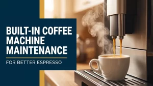 Espresso with golden crema pouring from a built-in coffee machine after maintenance