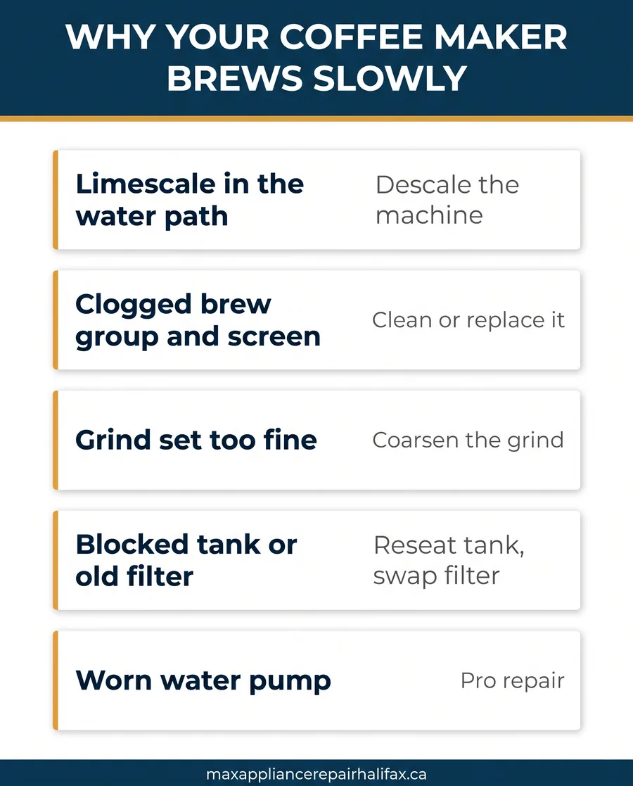 built in coffee maker brewing slow cause